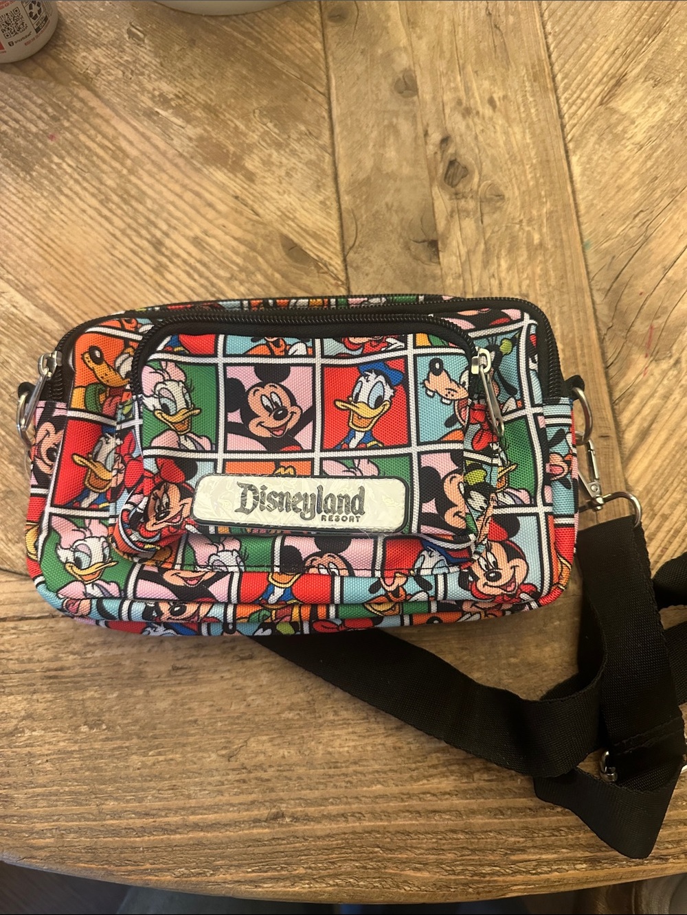 Disney Multicolor Mickey & Friends Grid Crossbody Bag with Black Strap